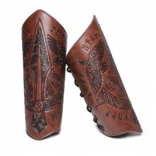 1pc Vintage Medieval Embossed Wrist Cuff - PU Leather, Geometric Pattern, Suitable For Halloween Cosplay And Stage Performance, Knight, Accessory - A - View 6