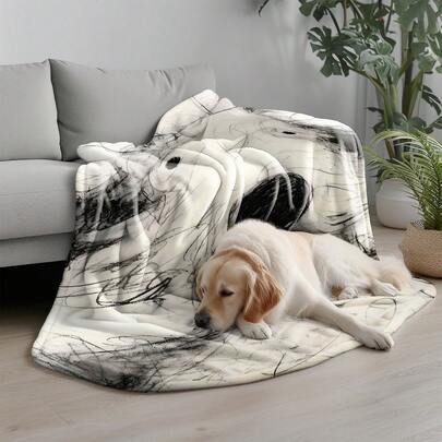 Chăn ấm áp và thoải mái cho thú cưng 280gsm, phù hợp với mọi giống chó và mèo - Thảm nỉ in hình chó nguệch ngoạc đen trắng, có thể giặt máy, dùng được ở nhà, trên xe hơi, ngoài trời, mọi mùa, mang lại lớp đệm êm ái cho thú cưng, có 2 kích cỡ.