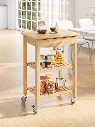  SoBuy Kitchen Trolley Made Of Carbonized Bamboo 58*86*40cm Wooden Kitchen Trolley Serving Cart With Wheels – Antibacterial, Moisture-Resistant, Odorless, Ideal For Kitchen, Dining Room & Household FKW135-N