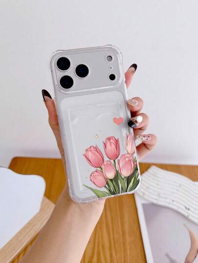 1个透明白色TPU四角防摔手机壳，饰有优雅郁金香图案，时尚百搭，个性十足，全包式设计，适用于苹果6s/7/8 Plus/X/XR/XS/11/12/13/14/15/16/17 Pro Max/Mini/Plus/Air/A14/A54/A56/A31 4G/A23/Note 8 Pro/Note 14 Pro 4G/Note 12 4G/A98/S24/S25 Ultra/15 Pro Ultra/17 Pro Max