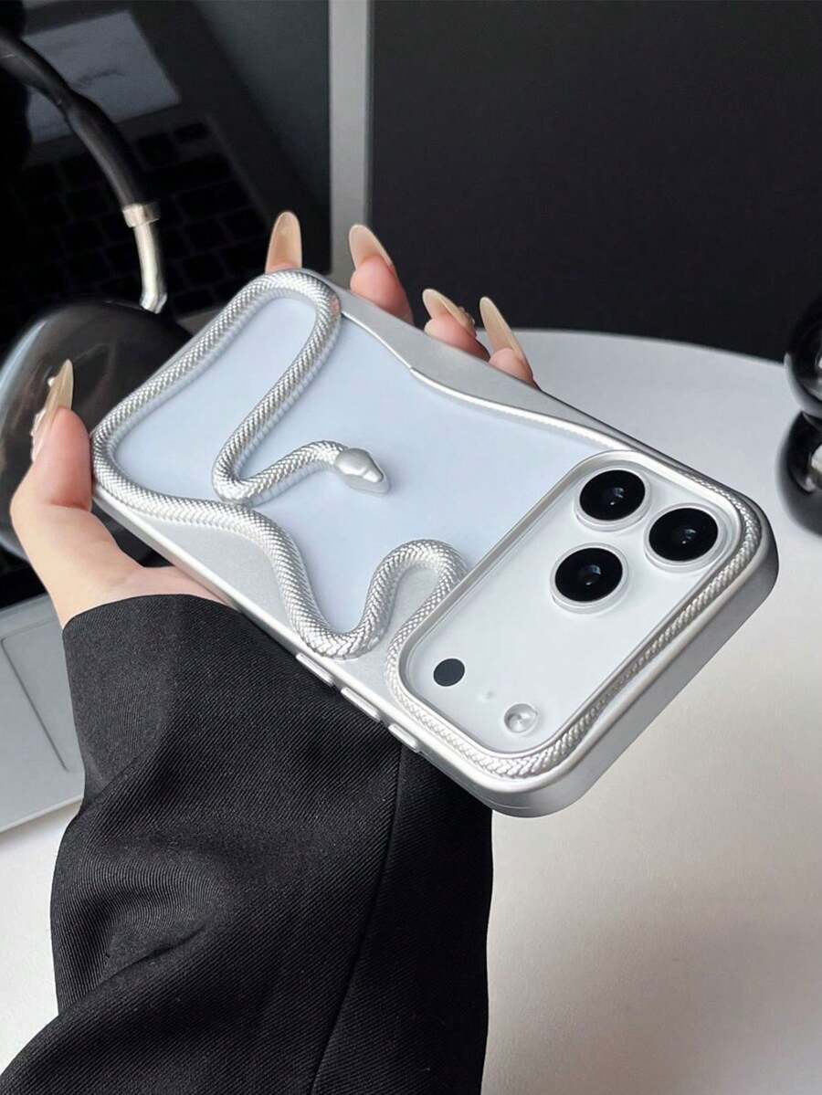 新款高端创意镂空电镀小蛇图案手机壳,兼容苹果 11/12/13/14/15/16/17 Pro/Pro Max 和三星 Galaxy S22/S23/S24/S25 Ultra,时尚个性化防摔保护套 - 銀色 - 查看 1
