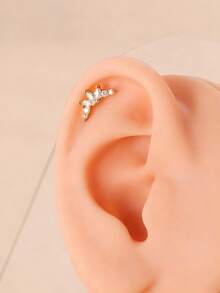 1pc Gold Curved Zirconia Cartilage Stud Earring Body Piercing Jewelry Suitable For Daily Commute Wear - Yellow Gold - View 6