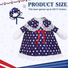 7月4日鹅服装套装，适用于23英寸塑料草坪门廊鹅雕像，包括爱国裙子和国旗，适合7月4日户外庭院草坪的独立日服装（含花帽） - A - 查看 3