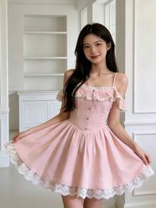 Women Short Dresses - Pink - View 3