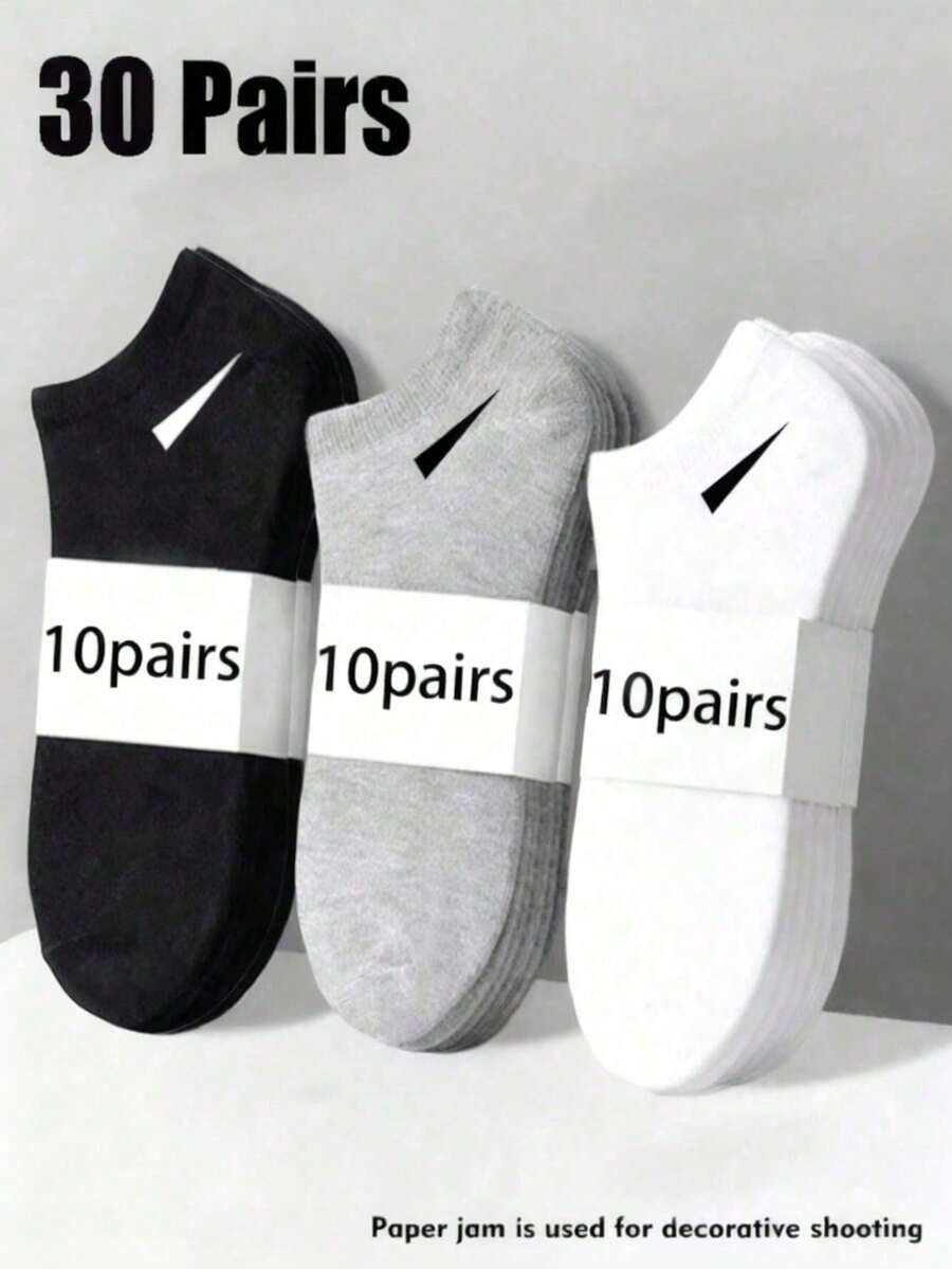30 Pairs Unisex Sports Socks, White/Black/Grey Short Socks, Invisible Socks, Solid Color Minimalist Fashion, Men's Boat Socks, Women's Boat Socks, Summer Socks, Autumn Socks, Student Socks, Adult Socks, Moisture-Wicking Breathable Anti-Odor Disposable Socks, Men's Short Socks, Women's Socks, Women's Short Socks, Short Socks, Suitable For Daily Casual, Home Use, 1/9/10/15/20 Pairs Available - Multicolor - View 1