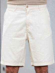 Men's Linen Tailored Bermuda Shorts, Off-White, Casual, Basic Chino Style With Pockets, Summer, Regular Fit, Pocket, Button, Drawstring, Daily, Weekend, Casual, Evening, Going Out, Christmas, Father's Day, Carnival, New Year's - 香檳色 - 查看 1