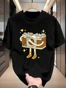 T-Shirt Da Uomo Con Grafica Di Una Macchina Fotografica Vintage, Tessuto Di Alta Qualità, Vestibilità Comoda, Stile Street Hip-Hop, Confortevole, Stampa Di Grande Impatto. - Black - View 2