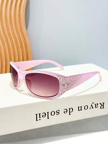 1 pieza Gafas de mujer con forma de escudo, con bloques de color, con cristales de estrás, estilo retro chic Y2K, moda callejera, para vacaciones - Multicolor - Ver 4