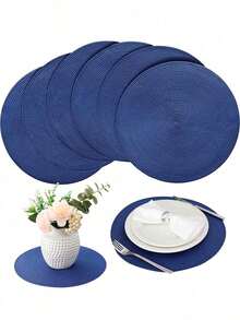 Mother'S Day Gift1Pc Handmade Woven Pink PP Placemat, 4.72 Inch Round Woven Coaster, Decorative Mat, Best Seller, Available In Multiple Colors, Table Mat, Wrinkle-Resistant Placemat, Suitable For Birthday, Housewarming, Celebration, Holiday Party, Family Gathering And More Occasions. - Navy Blue - View 3