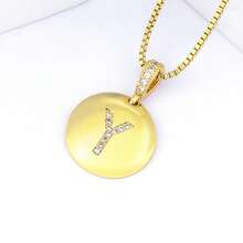 1pc 18k Gold Plated Copper Necklace With White Zirconia & Fish 26 Letter Pendant, Luxury Minimalist Jewelry Gift For Women - Gold - View 32