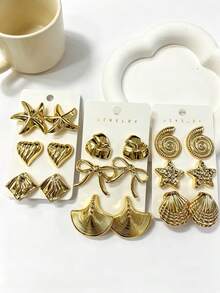 1-40 pares de accesorios de moda, en tonos dorados con estilos surtidos. Hechos de plástico de alta calidad, incluyendo formas en C, lágrima, texturizadas, rayadas y en forma de corazón, un conjunto para satisfacer sus necesidades de uso diario. Regalo del Día de la Madre - Amarillo Oro - Ver 8