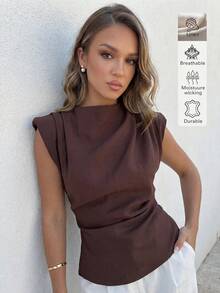 Áo sơ mi linen thanh lịch, giản dị, lãng mạn, quyến rũ, thích hợp cho hẹn hò, đi làm, đi nghỉ mát, trang phục mùa hè, áo kiểu đi chơi cho nữ. - màu nâu - Xem 3