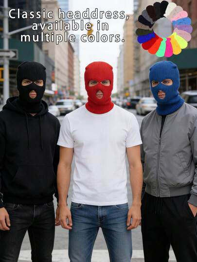 1pc Knitted Full Face Ski Mask With 3 Holes, Balaclava Neck Warmer, Unisex, Suitable For All Seasons, Halloween, Sports, Cycling, Outdoor
