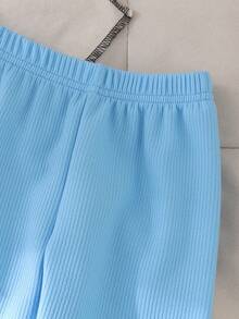 Setelan 2pcs untuk Bayi Perempuan Gaya Olahraga Kasual: Atasan Tank Pendek + Celana, Minimalis Musim Panas - Baby Blue - View 5