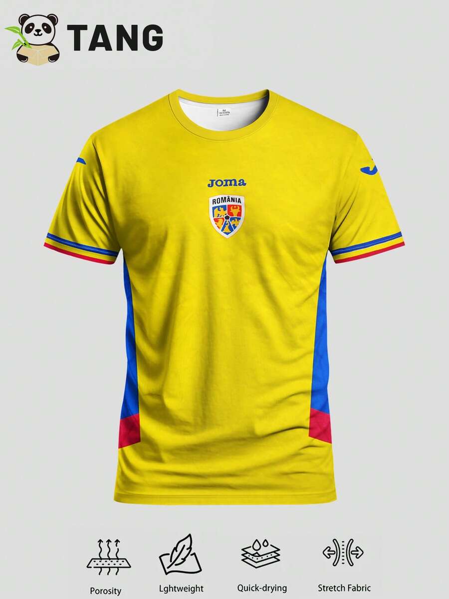 Romania National Team 25/26 Home Jersey & Crew Neck Comfortable Sports Top & Soft Lightweight Football Shirt, Suitable For Match, Training, Casual And Holiday Wear, Gift