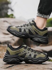 Scarpe sportive da uomo per esterni del marchio DJSUNNYMIX, scarponcini da trekking, adatte per primavera/estate, taglie grandi per uomo e donna - Verde militare - Visualizzare 4