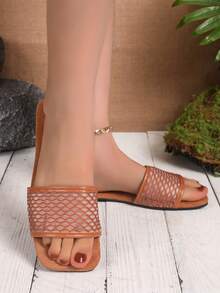 Fashionable Mesh French Style Slip-On Sandals, Women's Shoes For Summer Dress Wear - Brown - View 5