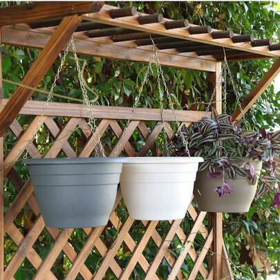 圆形树脂悬挂式花盆，户外阳台绿植常春藤多肉植物悬挂式花盆，带铁链的园艺壁挂式花盆，阳光花园装饰花盆