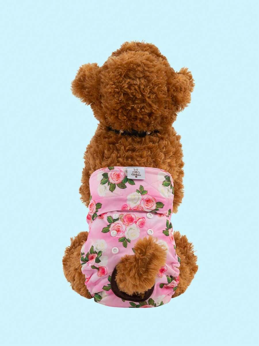 1 pièce Couche lavable et réutilisable pour chien imprimée de roses avec trou pour la queue, sous-vêtement sanitaire étanche avec boucle et crochet réglable pour chiens de taille moyenne et petite, marque CuteBone - Multicolore - Voir 1