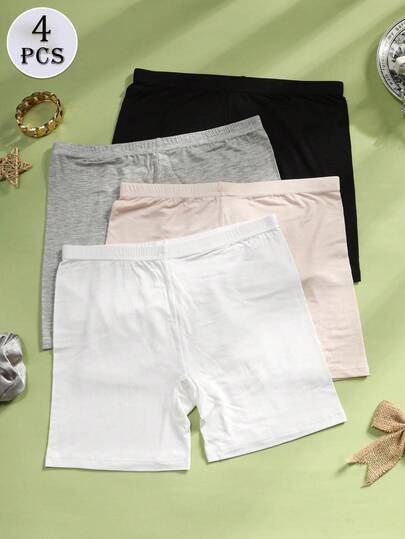 CELILIN 4pcs Anti-Chafing Safety Shorts, Black/White/Gray/Nude, Versatile Undershorts, Non-Curling Skin-Friendly Casual Shorts