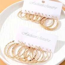 8pcs/Set Metal Twist Hoop Earrings For Women, Jewelry Earrings Suitable For Daily, Party, Beach, Minimalist Style - Gold - View 2