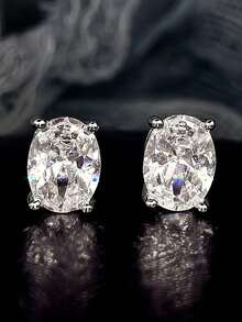 1 Đôi bông tai bạc Sterling tinh tế, bông tai nữ mạ vàng đính đá Zirconia, thiết kế sang trọng nhẹ nhàng và đa năng, quà tặng ngày Valentine. - Bông tai đá cabochon 1 carat - Xem 3