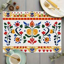 1set/1pc/4pcs/6pcs Bohemian Colorful Floral Placemat, Rectangular Machine Washable Polyester Placemat, Protected Tabletop, Insulated Placemat, Restaurant Decor, Table Decor, Houseware, Suitable For Multi-Venue, Party Decor - 1PC - View 7