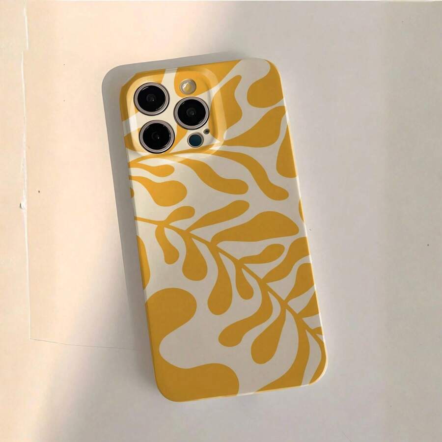 1pc Simple Fashion Art Plant Leaf Pattern Fine Hole Glossy Film Case All-Inclusive Hard Phone Case For Galaxy/Apple 11/12/13/14/15/16pro Max - Multicolor - View 1