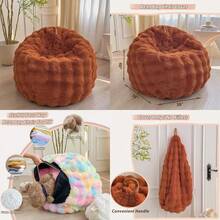 LIFEREVO - Puf de piel sintética esponjosa de conejo sin relleno acogedora felpa mullida de almacenamiento de animales de peluche grande puf peludo para niños y niñas y adultos de 3 pies color - Naranja Quemada - Ver 1