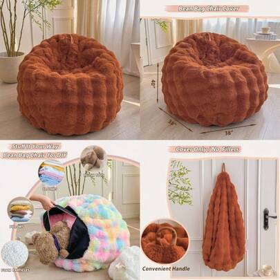 LIFEREVO - Puf de piel sintética esponjosa de conejo sin relleno acogedora felpa mullida de almacenamiento de animales de peluche grande puf peludo para niños y niñas y adultos de 3 pies color