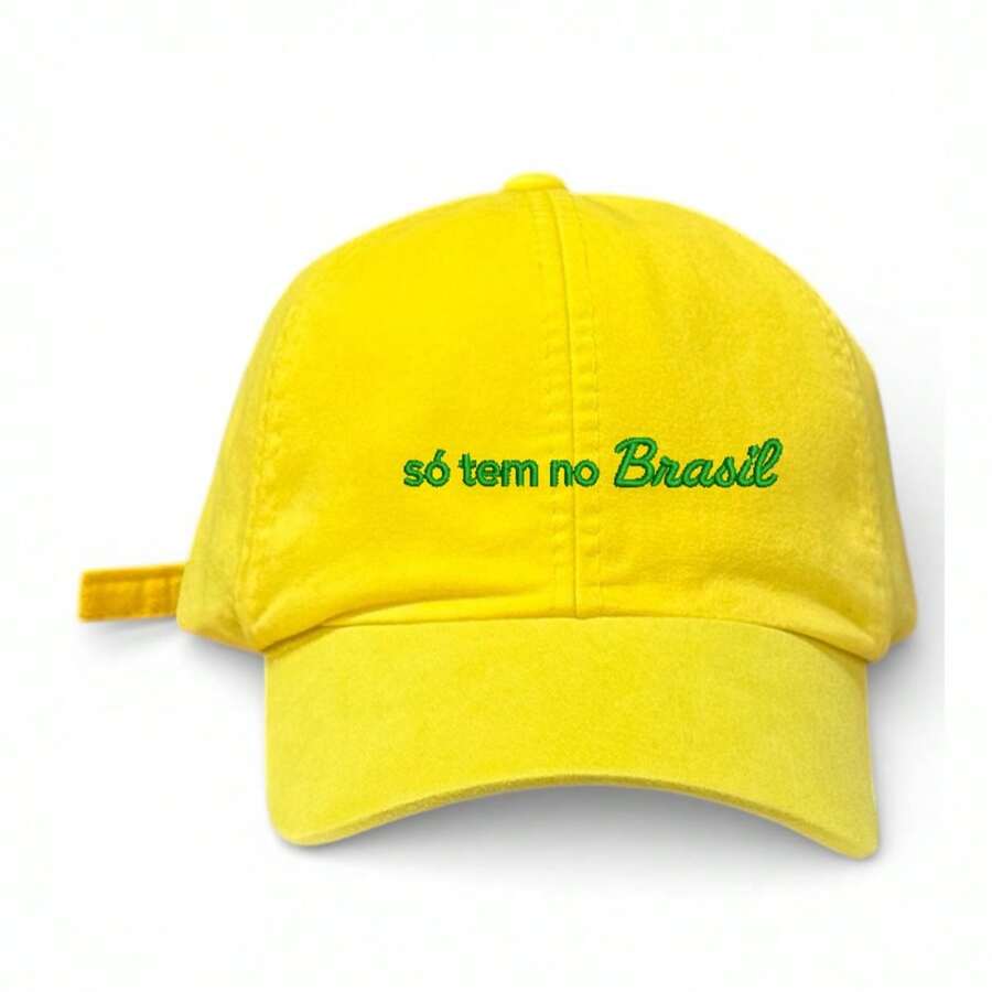 Unisex Dad Hat In 100% Cotton Twill With Curved Brim, Custom Designed. Only Available In Brazil. - Yellow Embroidered Green - View 1