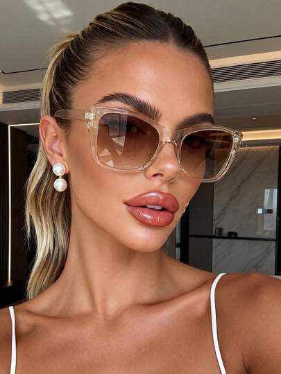 1 Pair Unisex Cat Eye Champagne Sunglasses, Minimalist Design Suitable For Party, Travel, Music Festival, Sports, Driving, Holiday Outfit, Beach, Outdoor, Summer Accessory, Vacation, UV Protection, Golf, Hiking, Elegant, Streetwear, Outdoor Activity, Fishing, Holiday, Sun Protection, Vacation