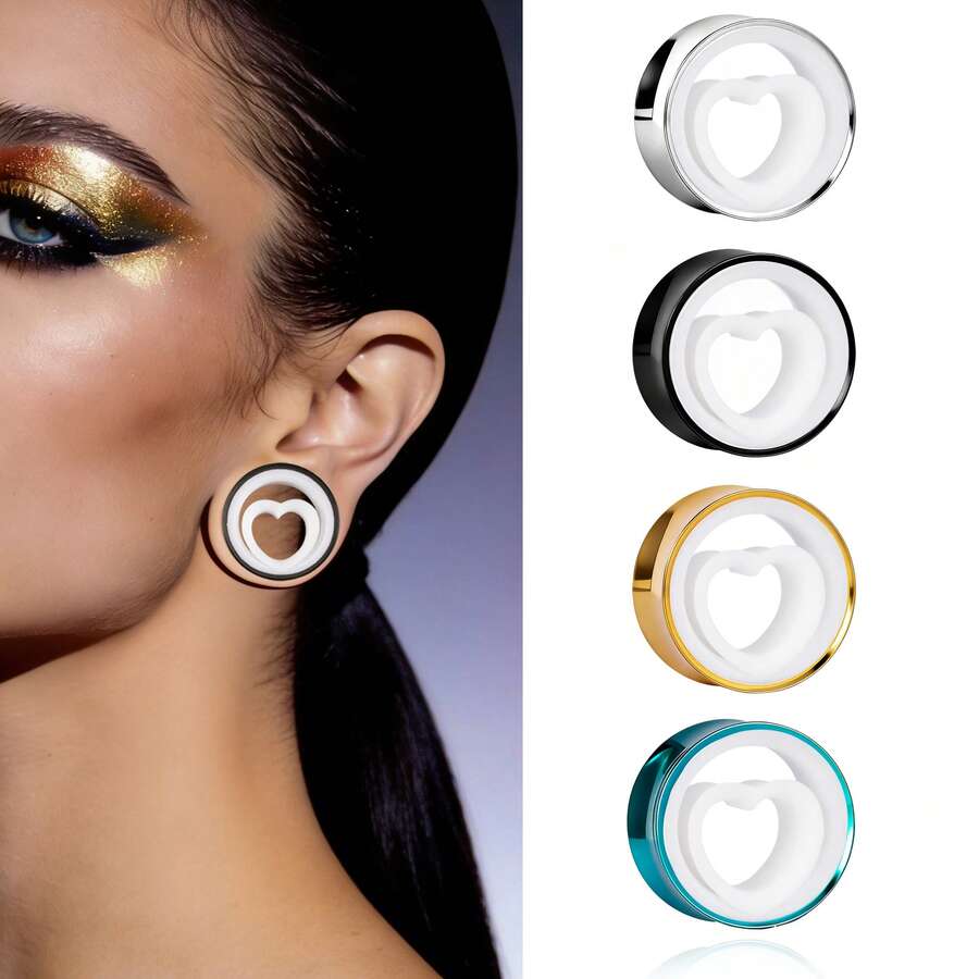 2 chiếc khuyên tai giãn lỗ bằng thép không gỉ lấp lánh, quà tặng ngày Valentine, hình trái tim hai màu dễ thương, trang sức xỏ khuyên tai cho nữ dự tiệc. - phong cách-3 - Xem 1