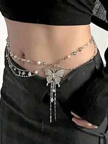 1pc Elegant Pearl Rhinestone Floral Tassel Multilayer Waist Chain, Unique Fashionable Sexy Waist Belt For Women, Party/Holiday Gift - 多色 2 - 查看 10