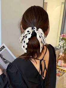 Dây buộc tóc nơ chấm bi bằng satin, dây buộc tóc đuôi ngựa hình bướm thanh lịch dành cho nữ. - Nhiều màu - Xem 3