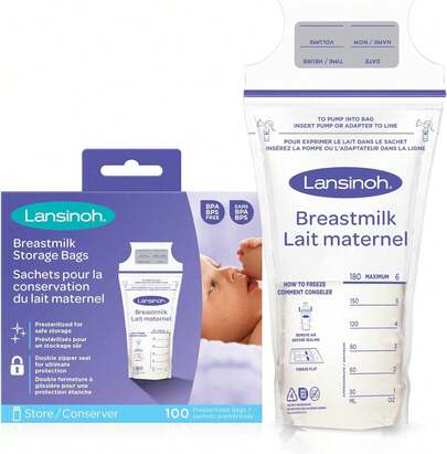 Lansinoh Breastmilk Storage Bags, Count, Essentials, Fast Freeze & Thaw Breast Milk Bags Bottle Feeding, Superior Strength & Stretch, 6 Ounce