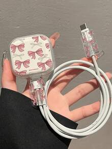 Hình nơ/trái tim/hoa/động vật tương thích với iPhone 16/15/14/13, kèm vỏ bảo vệ cáp dữ liệu, bộ sạc nhanh 20W phích cắm Anh Quốc với nắp chống cong vênh, không kèm pin, hộp bảo vệ, thích hợp làm quà tặng cho bạn bè. - cà vạt nơ màu hồng - Xem 4