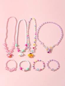 Set de 8 piezas de pulsera con cuentas y colgantes de conejo y perro en estilo lindo, con cuentas de colores adecuadas para uso diario, festivales y fiestas de cumpleaños de niñas - Multicolor - Ver 7