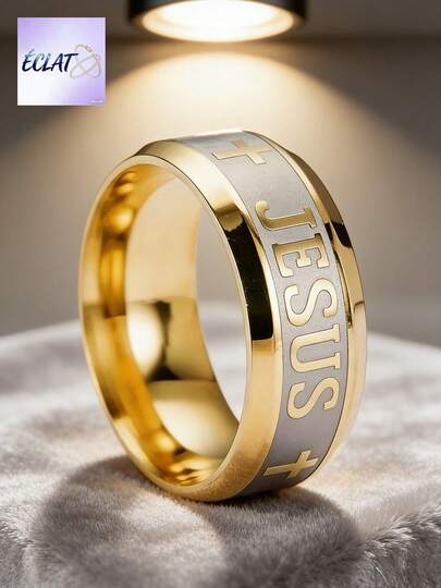 1pc Large Size 8mm 316 Titanium Steel 18K Silver Gold Plated Jesus Cross Bible Wedding Ring Exquisite Light Luxury Jewelry KGKD
