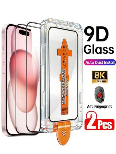 2 Pieces Set - HD Tempered Glass Film (Including Installation Tools) Automatic Alignment Set, Compatible With Iphone 17 Pro Max, With Silk Screen Black Edges, Full Coverage, Anti-Fingerprint, Anti-Drop, Anti-Scratch, Compatible With 17 Pro/17Air/17/16 Pro Max/16 Pro/16 Plus/16E/16/15 Pro Max/14 Pro/13/12 Mini/11/Xs Max/XR