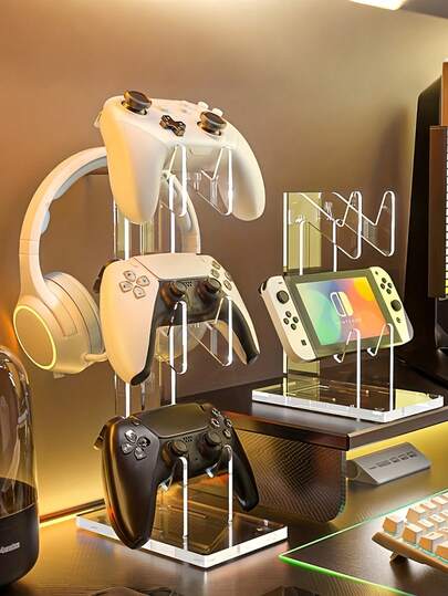 Sleek Universal Game Controller & Headphone Stand With Anti-Slip Base Clear 3-In-1 Game Controller Holder For Hardcore Gamers Minimalist Desktop Organizer Perfect For E-Sports Desk Setup Headphone Storage Rack For Desk College Dorm Room Essentials Graduation 2026 Mother Gifts Cruise Home Gaming Stuff Women Mothers Day Gift
