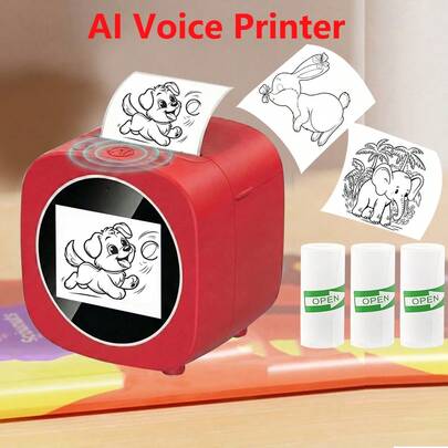 AI迷你打印机，AI语音贴纸制作器，配备2.4英寸高清预览屏，适用于学习笔记、绘画、照片、涂色、日记、DIY手工制作