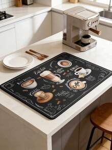 Retro Coffee Theme Bar Counter Absorbent Mat, Coffee Machine Drip Mat, Non-Slip Heat-Resistant Kitchen Countertop Placemat - Multicolor - View 2