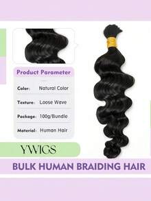 Y WIGS Tóc giả bện kiểu Boho, tóc thật gợn sóng nhẹ, 100% tóc nguyên chất chưa qua xử lý, không có mối nối, tóc xoăn tự nhiên, 100g, dài 14-22 inch, màu tự nhiên, nhẹ, kiểu Bora Bora Boho cho mùa hè, Giáng sinh, Cosplay, đám cưới, lễ hội âm nhạc. - Natural Black - Xem 3
