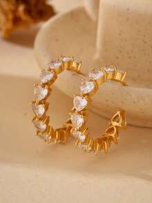 Đôi bông tai hình trái tim sang trọng, chất liệu cao cấp bằng bạc sterling 925 mạ vàng 18K, đính đá Cubic Zirconia, dành cho nữ. - Bông tai trái tim - Xem 4