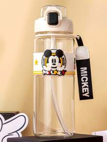 1 Pc Officially Licensed Disney Mickey Mouse, Strawberry Bear, And Mike Wazowski Cartoon Character Design, Adorable Print, Summer New Arrival, 820ml/27.7oz Large Capacity Cartoon Transparent Sports Water Bottle, Straw Cup, With Portable Handle, Non-Slip Cup Sleeve, Safety Buckle To Prevent Leakage, Perfect Birthday Gift Or Holiday Gift. - Multicolor - View 8