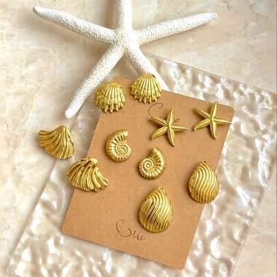 Vintage Gold-Tone Shell Starfish Women's Stainless Steel Earrings, Bohemian-Style Summer Beach Vacation Jewelry, Exquisite Gold-Plated Shell Dangle Earrings, A Variety Of Unique And Statement-Making Styles, Hypoallergenic And Suitable For Everyday Wear, Parties, And Weddings, An Excellent Choice For Mother's Day Gifts, The Perfect Gift For Mom, Wife, Or Girlfriend