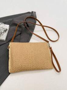 Small Fresh Three-Dimensional Cherry Embellishment Design Shoulder Bag, Raw Edge Design Retro Simple Fashion Versatile Shoulder Bag, Niche Classic Daily Commuter Shoulder Bag, Holiday Style , Suitable For Shopping And Dating. - Khaki - View 9