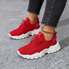 New Style Women's Casual Sports Shoes Solid Color Lace-Up Slip-On Wear-Resistant Eva Insole Women's Tennis Shoes Indoor Exercise Outdoor Hiking Autumn And Winter Women's Shoes - Đỏ - Xem 3