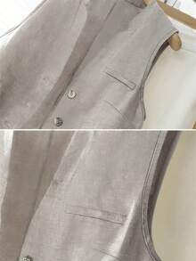 女士春夏休闲度假亚麻短款西装背心 - 灰色 - 查看 6